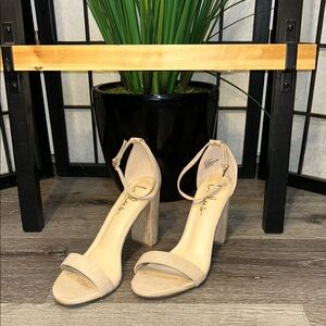 Lulu's Tan High Heel Sandals with Sleek Straps